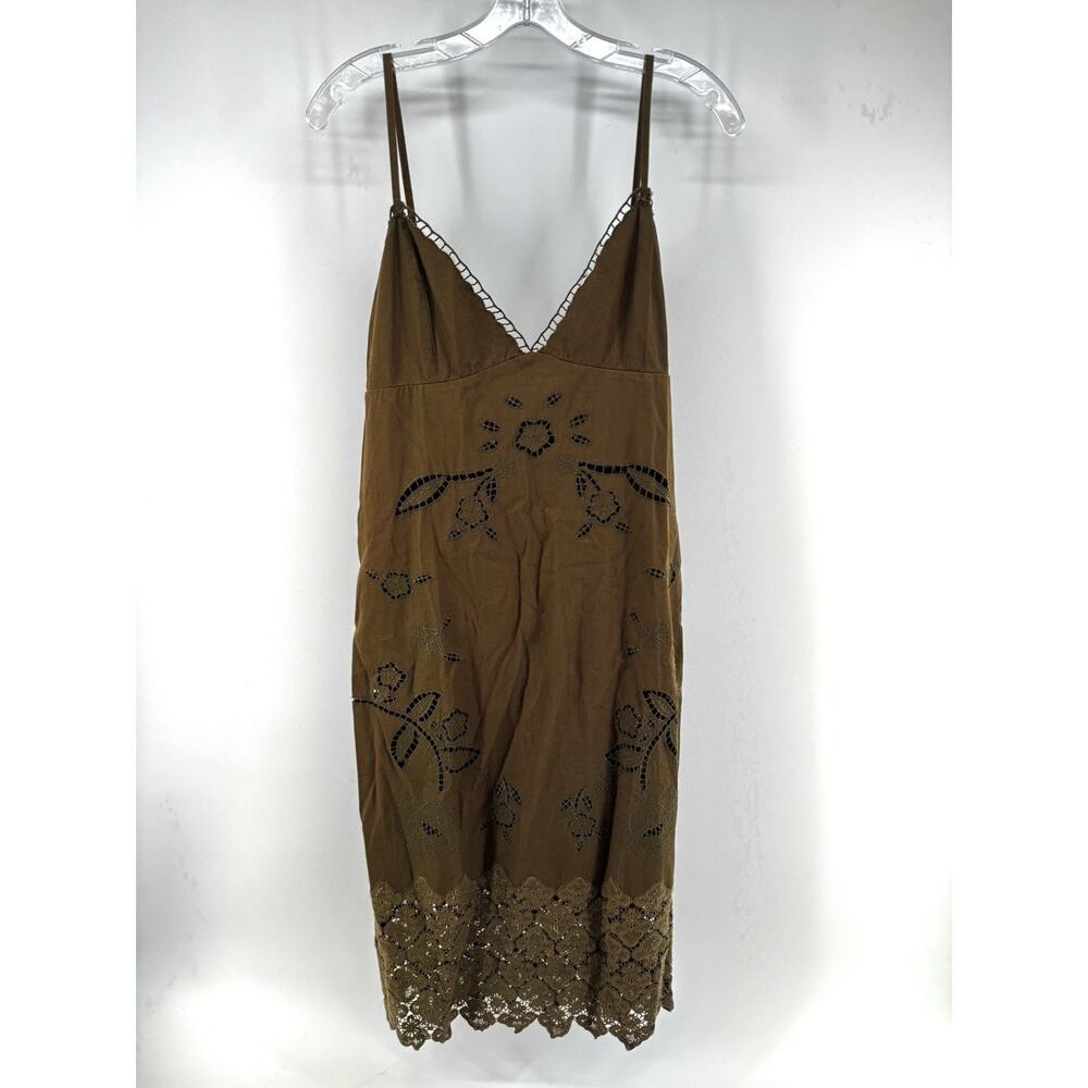 Embroidered Sun Dress Anthropologie Brown Eyelet Cutouts Sz Medium NWT MSRP $138